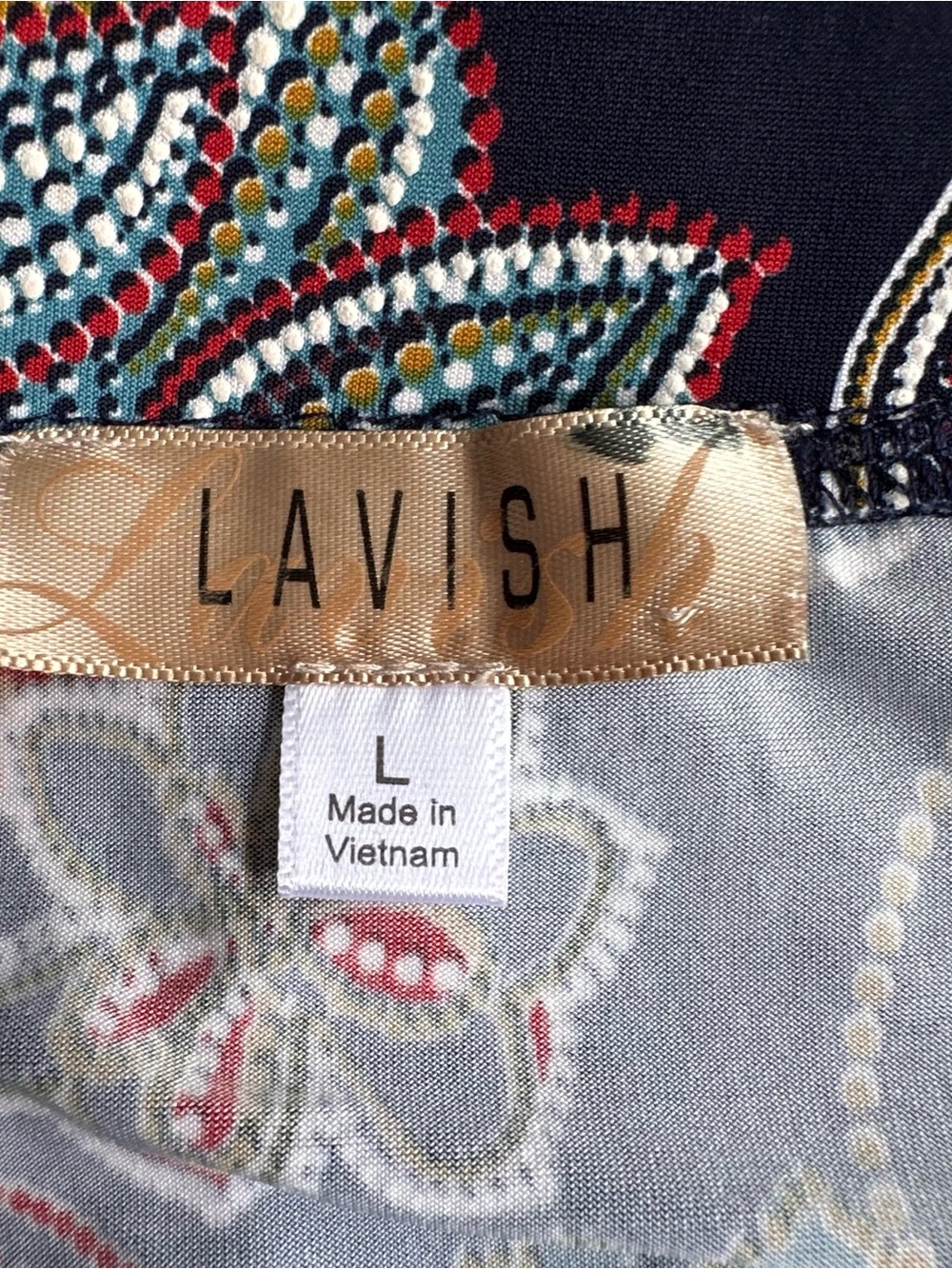 Lavish Navy Blue Midi Skirt Multicolor Floral Paisley Print Women’s Large EUC‎ - Picture 6 of 7